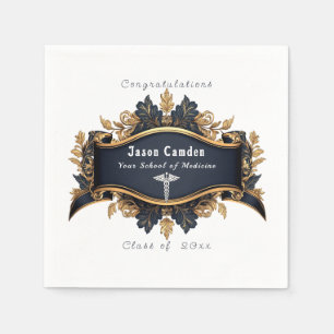 Afstuderen Caduceus Elegant Zwart Goud Wit Servet