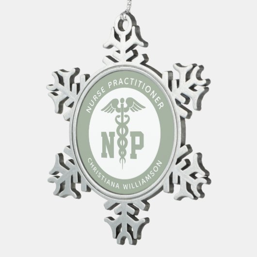 Afstuderen Caduceus, NP-verpleegkundige Tin Sneeuwvlok Ornament (Rechts)