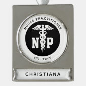 Afstuderen Caduceus, NP-verpleegkundige Verzilverd Banner Ornament (Voorkant)