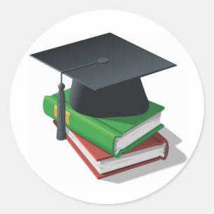 Afstuderen Cap en boeken Ronde Sticker