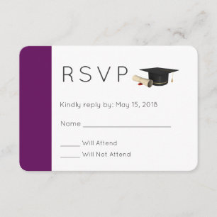 Afstuderen Cap en Diploma op Paarse RSVP Kaart