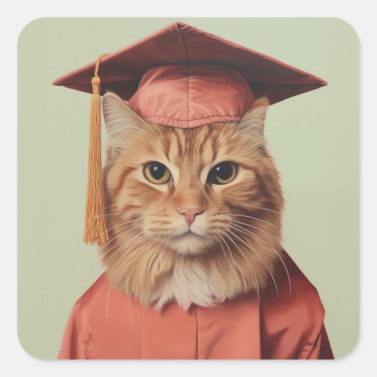Afstuderen Cat Vierkante Sticker (Voorkant)