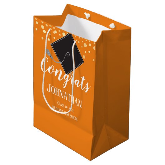 Afstuderen, categorie 2021 Oranje Medium Cadeauzakje (Voorkant Gekanteld)