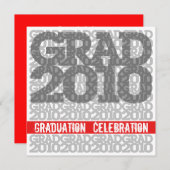 Afstuderen Celebration 2010 Font Red Invitation Kaart (Voorkant / Achterkant)
