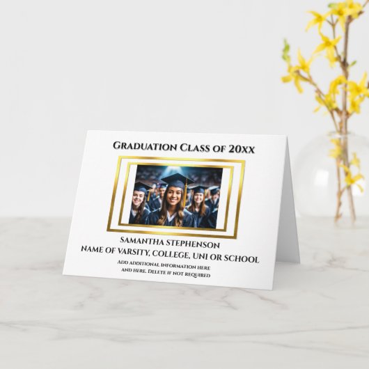 Afstuderen Celebration Custom Photo Plain Gold Kaart (Gele Bloem)