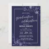 Afstuderen Celebration Elegant Navy Blue Botanical Kaart (Voorkant)