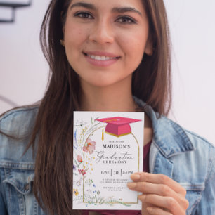 Afstuderen Ceremonie WildFlowers Roze Afstudeerder Kaart