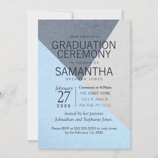 Afstuderen Ceremony Blue and Grey Geo Triangles Kaart (Voorkant)