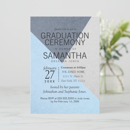 Afstuderen Ceremony Blue and Grey Geo Triangles Kaart (Staand voorkant)
