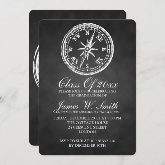 Afstuderen Chalkboard  Compass Black Kaart (Voorkant / Achterkant)