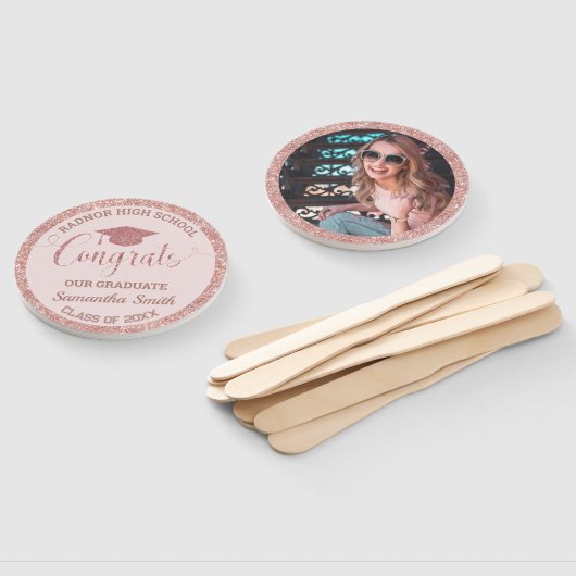 Afstuderen Chic Roos Goud Roze Afstuderen Foto Handwaaier (Niet-gemonteerd)