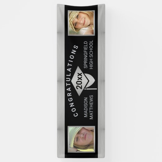 Afstuderen Chic Silver Gefeliciteerd Foto Spandoek (Verticaal)