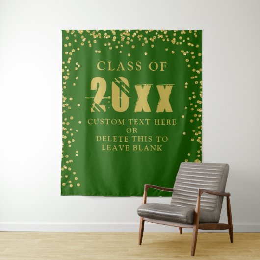 Afstuderen CLASS JAAR Green Gold Confetti Backdrop Wandkleed (In situ)