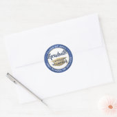 Afstuderen Class Year Brushed Blue en Gold Modern Ronde Sticker (Envelop)