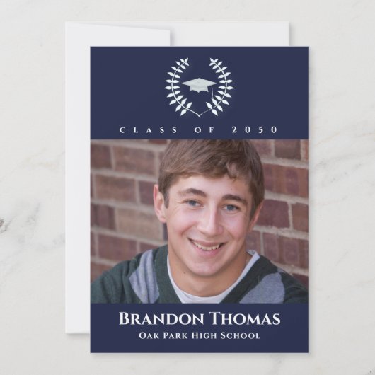 Afstuderen Classic Photo Navy Blue Laureate Kaart (Voorkant)