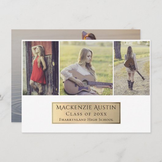 Afstuderen collage | Elegant goud multi-foto Aankondiging (Voorkant / Achterkant)