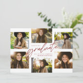 Afstuderen collage zes foto modern rood afstuderen aankondiging (Staand voorkant)