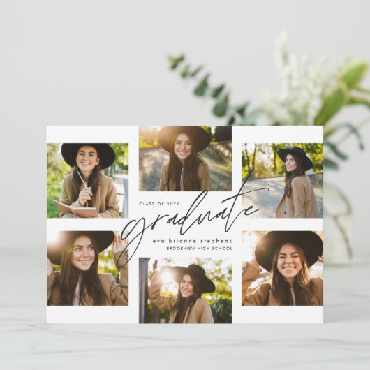 Afstuderen collage zes fotomoderne afstuderen kaart (Staand voorkant)