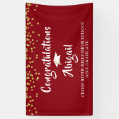 Afstuderen Confetti Brush Script Red Gold Spandoek (Verticaal)