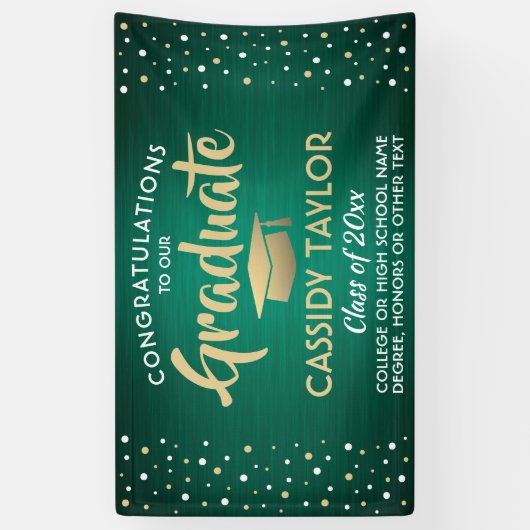 Afstuderen Confetti geborsteld Groene en Witte Con Spandoek (Verticaal)