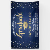 Afstuderen Confetti geborsteld marineblauw goud &  Spandoek (Verticaal)