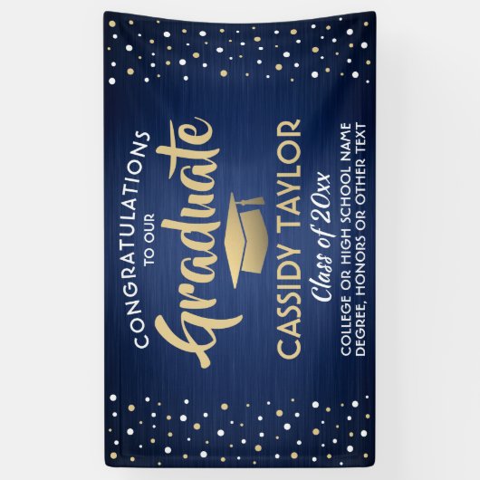 Afstuderen Confetti geborsteld marineblauw goud &  Spandoek (Verticaal)