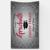 Afstuderen Confetti geborsteld Roestvrij rood en z Spandoek (Verticaal)