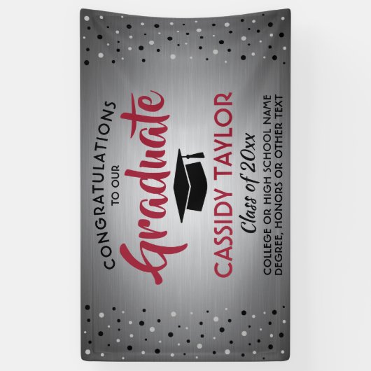 Afstuderen Confetti geborsteld Roestvrij rood en z Spandoek (Verticaal)