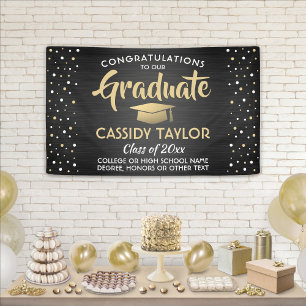Afstuderen Confetti geborsteld zwart goud en wit Spandoek