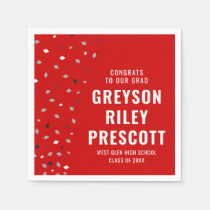Afstuderen confetti gepersonaliseerd rood grijs servet
