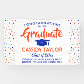 Afstuderen Confetti Modern Oranje blauw en wit Spandoek (Horizontaal)