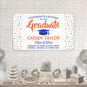 Afstuderen Confetti Modern Oranje blauw en wit Spandoek