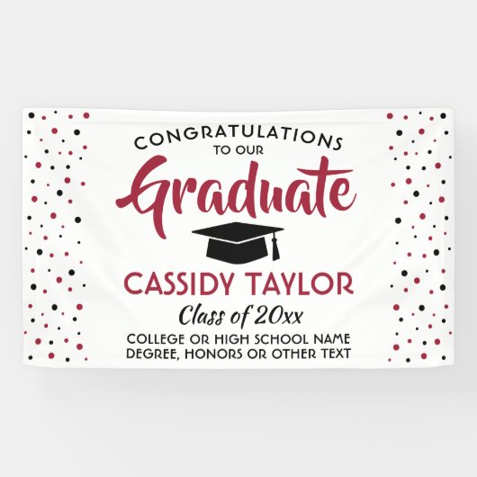 Afstuderen Confetti Modern Red White en Black Spandoek (Horizontaal)