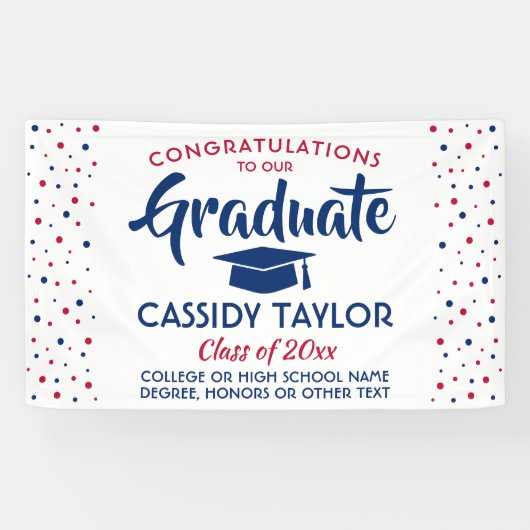 Afstuderen Confetti Modern Red White en Blue Spandoek (Horizontaal)