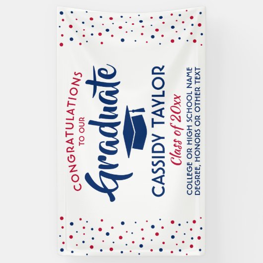 Afstuderen Confetti Modern Red White en Blue Spandoek (Verticaal)