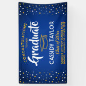 Afstuderen Confetti Modern Royal Blue Gold Yellow Spandoek (Verticaal)