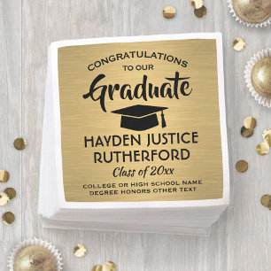 Afstuderen-congraten geborsteld Elegant Gold en zw Servet