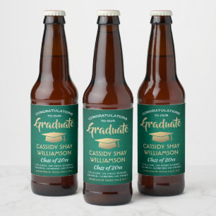Afstuderen-congraten geborsteld Groen goud en wit Bier Etiket