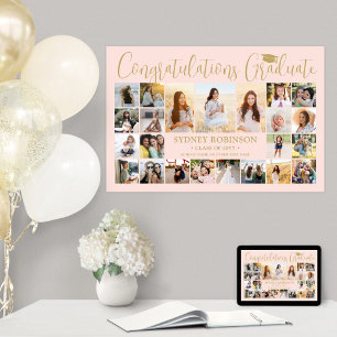 Afstuderen Congrats 23 Photo Collage Blush & Gold Poster