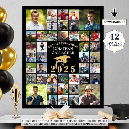 Afstuderen Congrats 42 Fotocollage Zwart Goud Poster