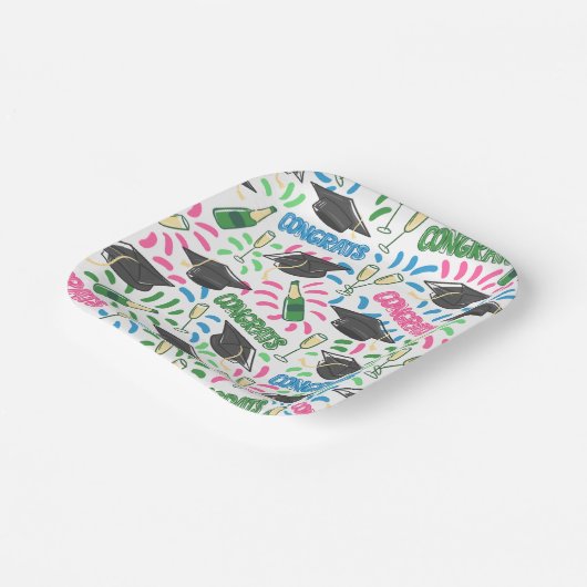 Afstuderen Congrats Champagne Confetti Kleurrijk Papieren Bordje (Gebogen)