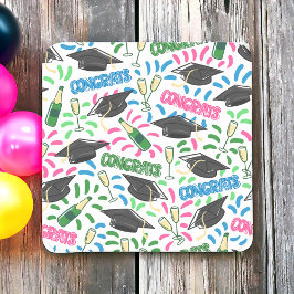 Afstuderen Congrats Champagne Confetti Kleurrijk Vierkante Kartonnen Onderzetter
