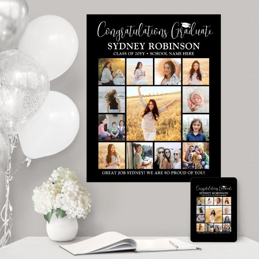 Afstuderen Congrats Fotocollage Modern Zwart Poster
