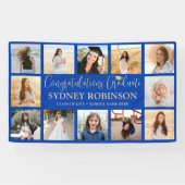 Afstuderen Congrats Fotocollage Royal Blue Gold Spandoek (Horizontaal)