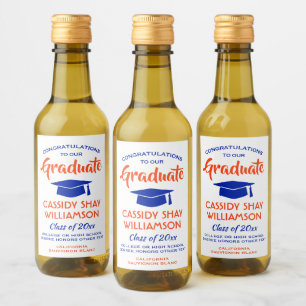 Afstuderen Congrats Modern Oranje en Blue Mini Wijn Etiket
