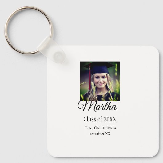 Afstuderen Congrats Naam toevoegen Foto Stad Datum Sleutelhanger (Voorkant)