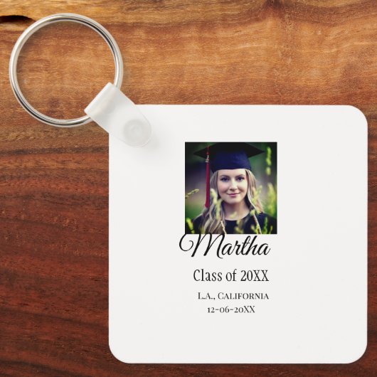 Afstuderen Congrats Naam toevoegen Foto Stad Datum Sleutelhanger (Voorkant)