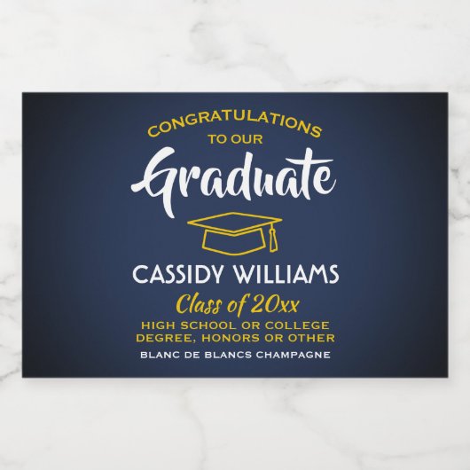 Afstuderen Congrats Navy Blue en Gold Mini Split Sparkling Wijnetiket (Enkel label)