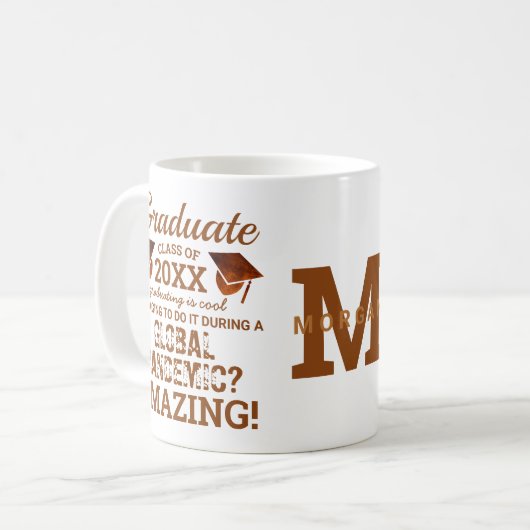Afstuderen Copper Monogram Global Pandemic Funny Koffiemok (Voorkant links)