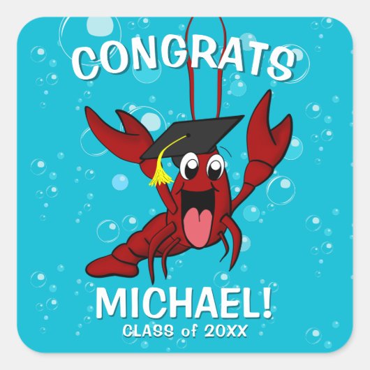 Afstuderen Crawfish Boil Seafood Cute Blue Party Vierkante Sticker (Voorkant)